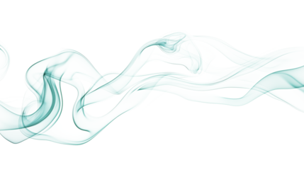 abstract mint green smoke wavy lines curling isolated on transparent background