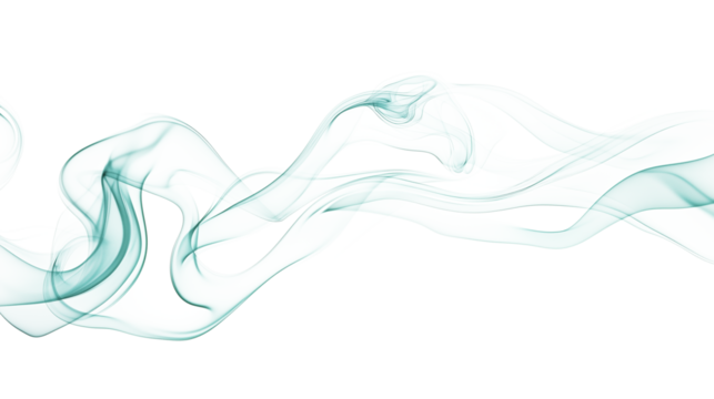 abstract mint green smoke wavy lines curling isolated on transparent background