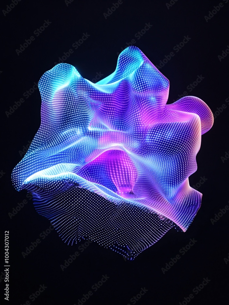 Poster colorful abstract wave pattern, showcasing vibrant design with flowing shapes against a dark backgro