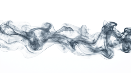 Abstract dark gray smoke wavy lines curling isolated on transparent background
