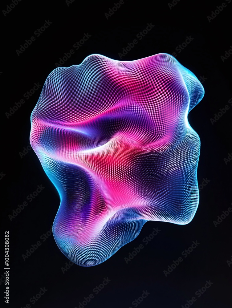 Poster colorful abstract wave shape with vibrant hues, creating a dynamic flow against a dark backdrop. a m