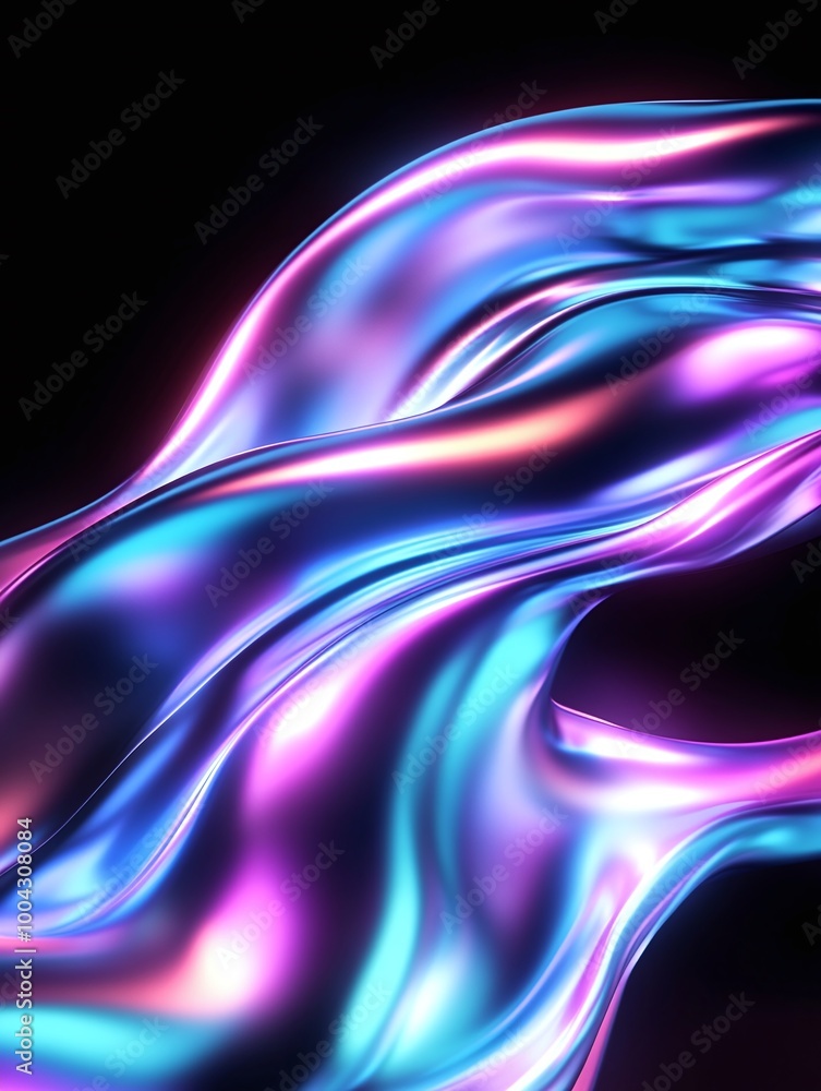Poster colorful abstract wave textures with neon lights on a dark background, creating a vibrant and dynami