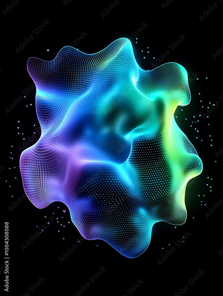 Poster colorful abstract wave shape with vibrant patterns on a black background. a minimalist poster in met