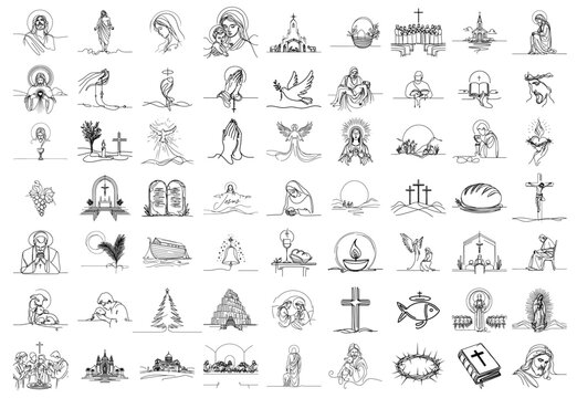 collection of christian symbols representing faith and spirituality vector shape