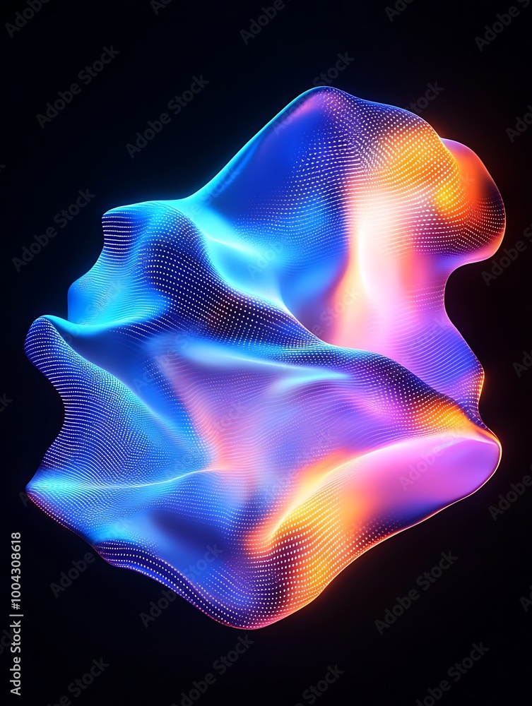 Poster colorful abstract wave with vibrant hues, illuminated against a dark background, showcasing dynamic 