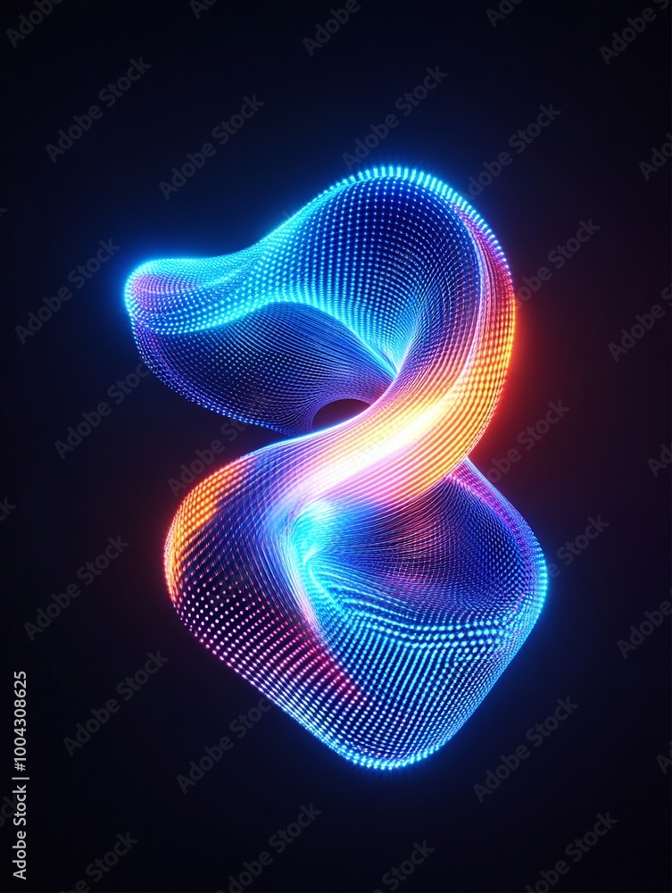 Poster colorful abstract waveforms illuminated in blue and orange against a dark background. a minimalist p