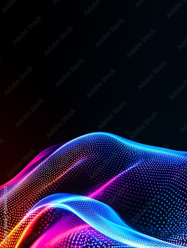 Poster colorful abstract waves of light on a dark background, creating a dynamic and vibrant visual effect.