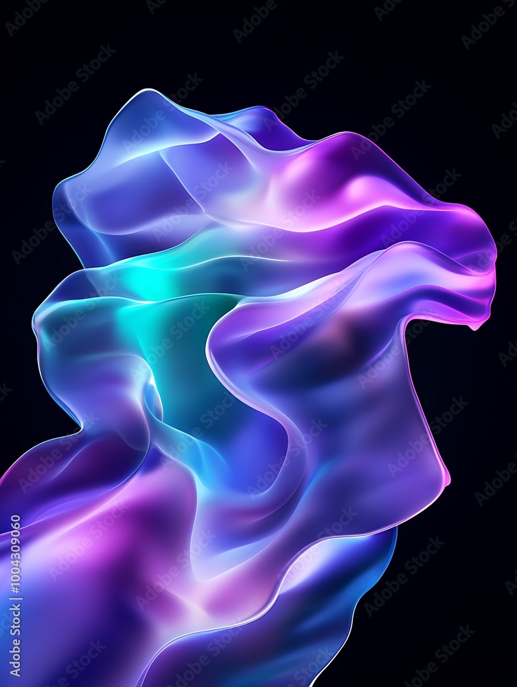 Poster colorful abstract waves of light swirling in dynamic motion. a minimalist poster in metallic and chr