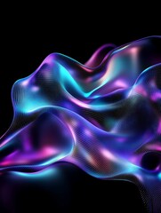 Obraz premium Colorful abstract waves of light flowing smoothly on a black background. A minimalist poster in metallic and chrome gradient style.