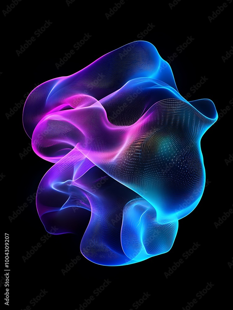 Poster colorful abstract waves with glowing effects on a dark background. a minimalist poster in metallic a