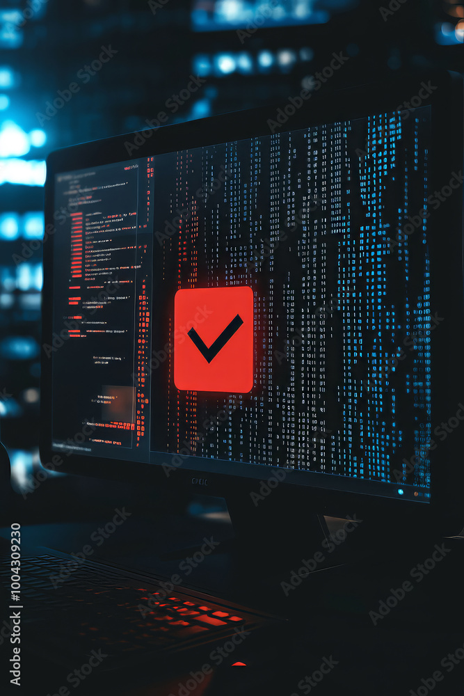 Poster computer screen with a data breach warning, set against thin file icons.