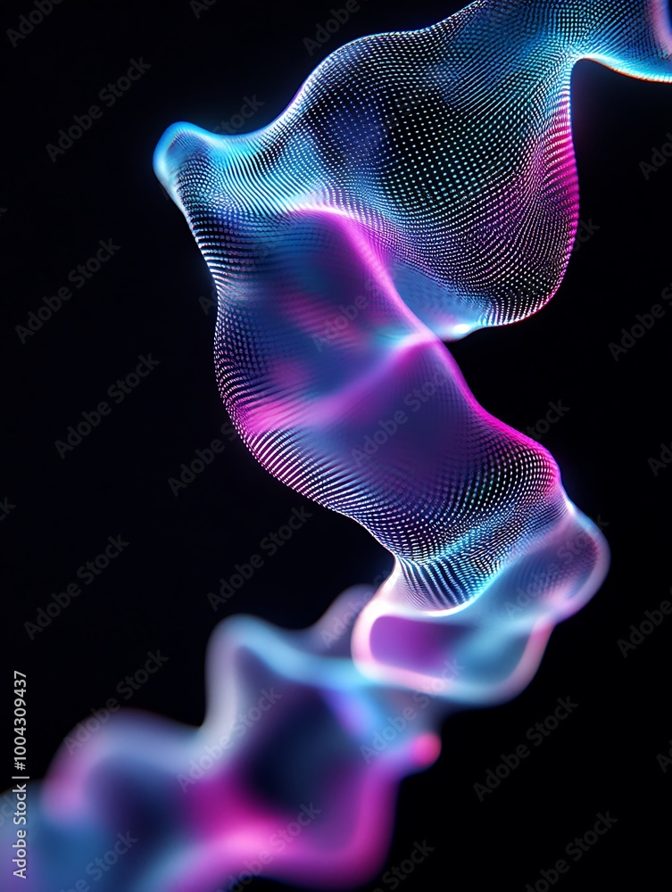 Poster colorful abstract wavy lines in motion, creating a mesmerizing visual effect against a dark backgrou