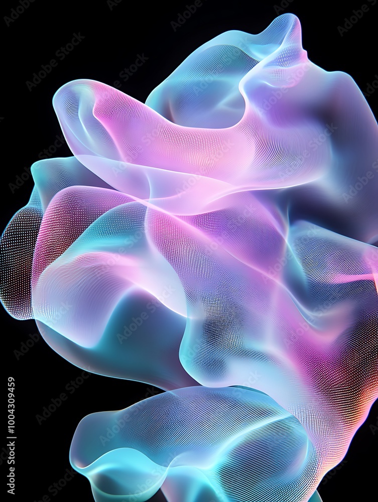 Poster colorful abstract wavy shapes creating a mesmerizing visual effect against a dark background. a mini