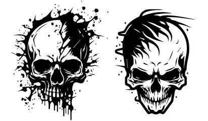 collection of eerie skull illustrations with dripping effects vector shape