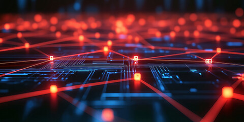 Abstract network of thin lines with access points symbolizing digital security.