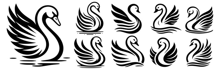 elegant swan silhouettes with graceful wing designs vector shape