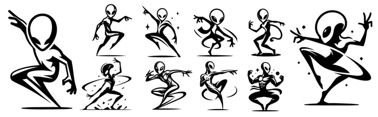 dancing ufo man, funny mascot vector black