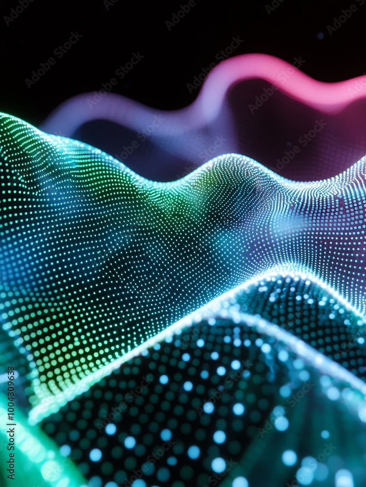 Aufkleber colorful digital wave representation with glowing dots on a dark background. a minimalist poster in 