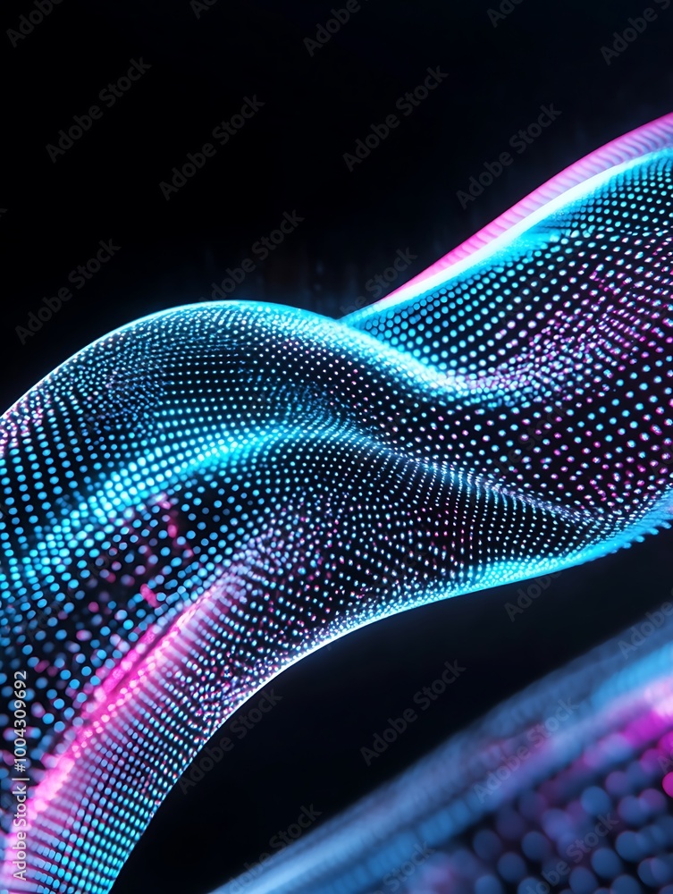 Poster colorful digital wave pattern, vibrant dots and lines creating a mesmerizing visual effect on a blac