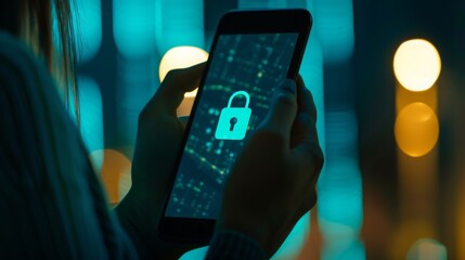 Close-up of smartphone screen with privacy lock icon and hand partially covering it, highlighting the significance of phone security and personal data protection.
