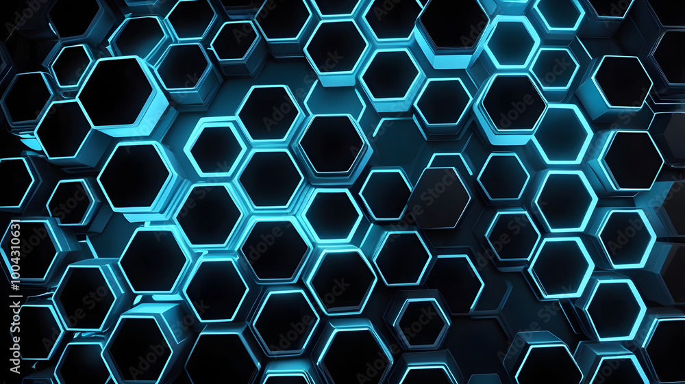 Poster abstract hexagon pattern: a mesmerizing digital art piece showcasing a seamless pattern of black and