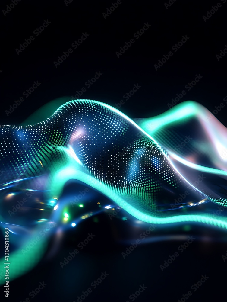 Poster dynamic abstract light waves with glowing effects on a dark background. a minimalist poster in metal
