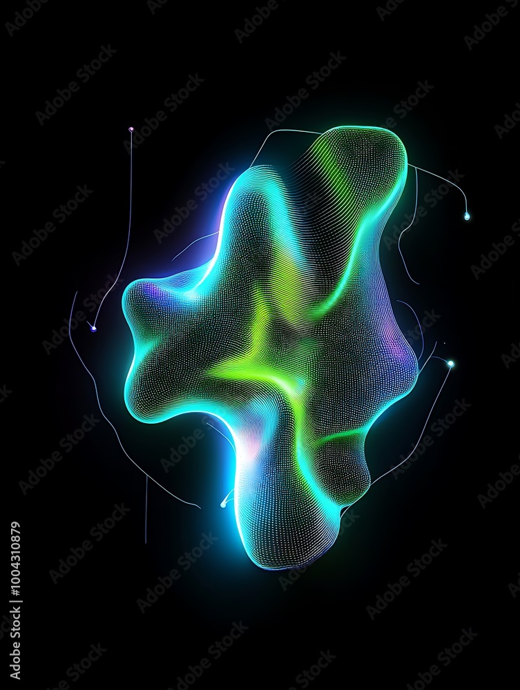 Poster dynamic abstract shape glowing with neon colors, perfect for modern design projects. a minimalist po