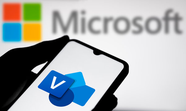 Dhaka, Bangladesh- 01 Oct 2024: Microsoft Visio logo is displayed on smartphone.
