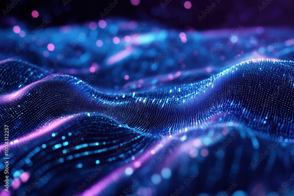 Poster vibrant waves of digital light create an ethereal landscape in an abstract representation of technol