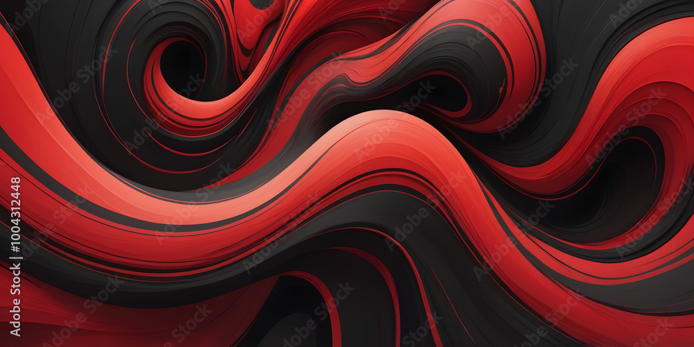 Poster crimson and black swirls: abstract art featuring dynamic, swirling patterns in shades of deep red an