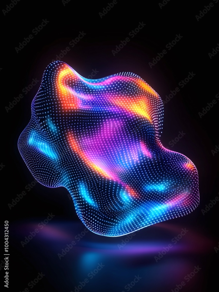 Poster vibrant abstract shape with glowing colors on a black background, perfect for modern design applicat