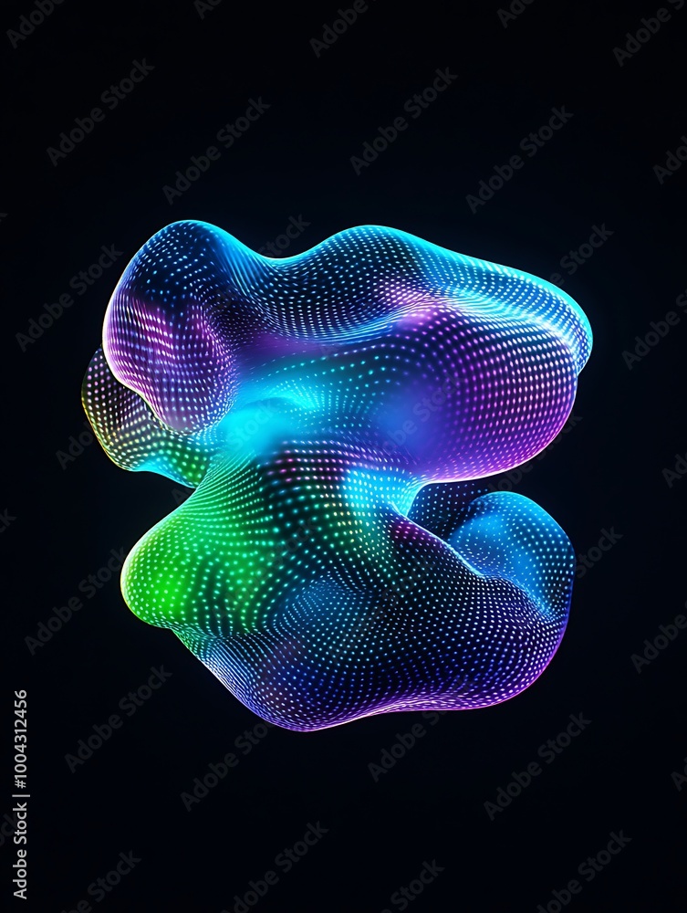 Poster vibrant abstract shape with colorful gradients on a dark background. a minimalist poster in metallic