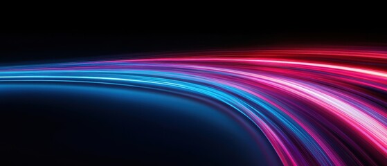 Fototapeta premium Neon Roadway Illumination, Vibrant blue and red lines streaking along a dynamic urban street, evoking a sense of speed and energy.