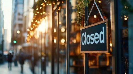 A minimalist Closed sign elegantly displayed on the door of a modern boutique, indicating a temporary closure while maintaining a chic and stylish appearance.