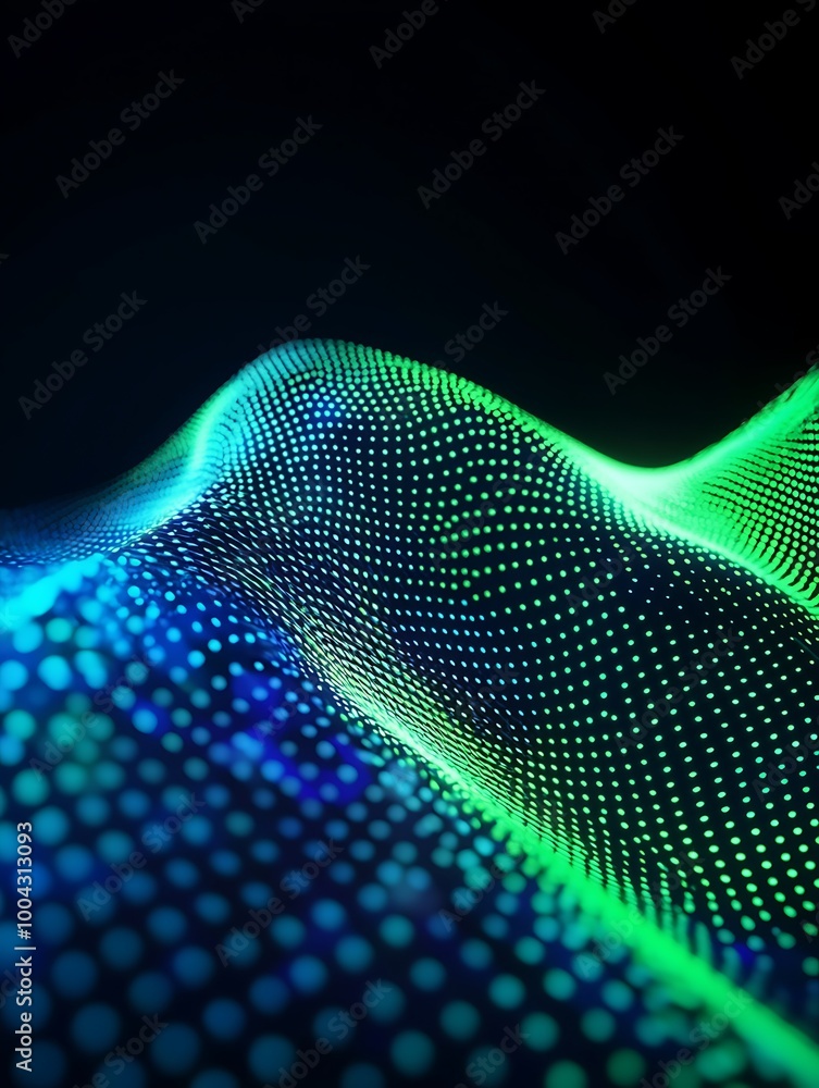 Aufkleber vibrant abstract wave pattern with glowing dots in green and blue against a dark background. a minim