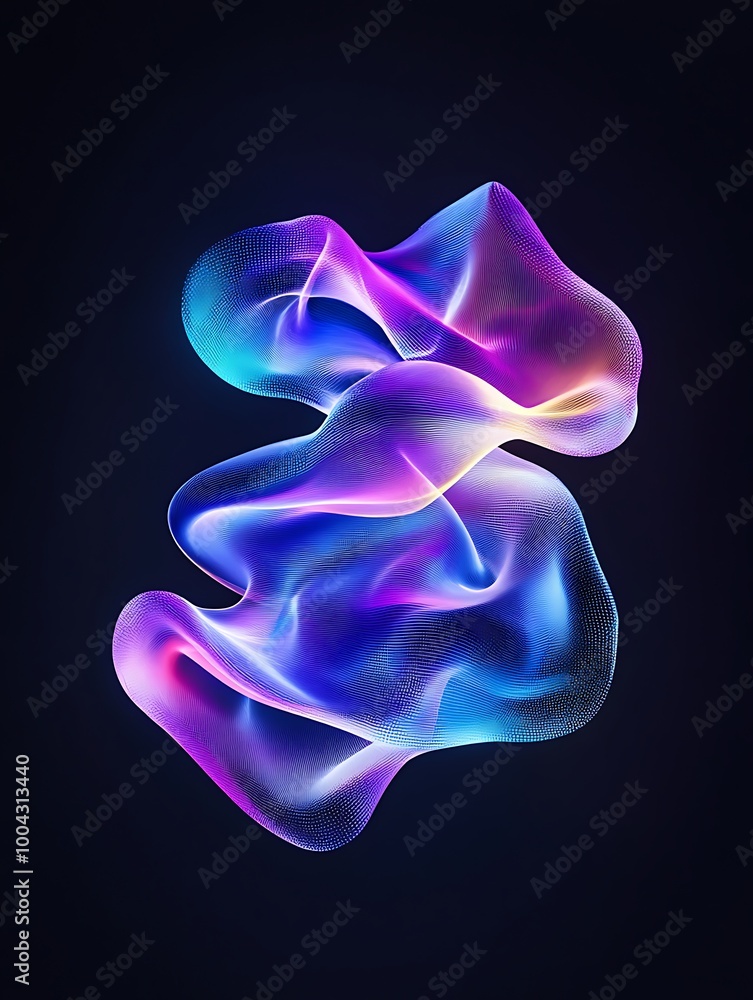 Poster vibrant abstract wave with glowing colors on a dark background, swirling gracefully and creating a s