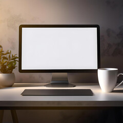 computer with blank screen, mockup