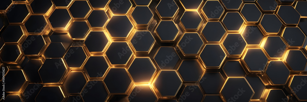 Poster golden hexagon abstract: a mesmerizing, futuristic abstract background of gleaming gold hexagons on 