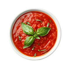 tomato sauce with basil on transparent background. Top view