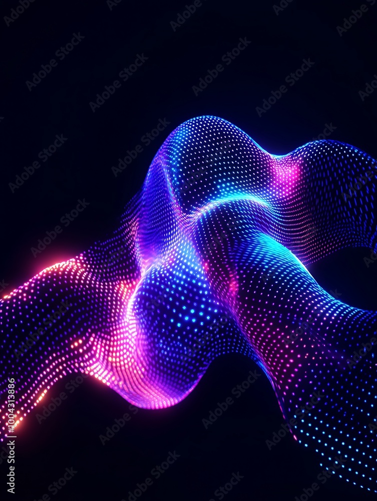 Poster vibrant abstract waves of light in purple and blue against a dark background, showcasing a fusion of