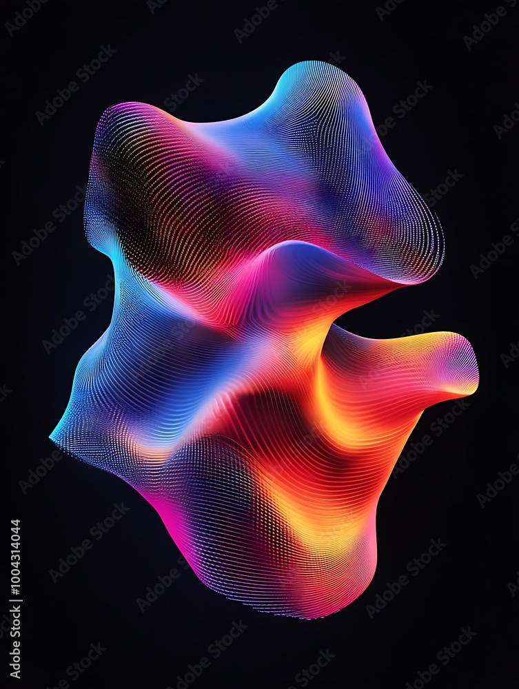 Poster vibrant and dynamic abstract shape featuring flowing colors and intricate patterns on a dark backgro