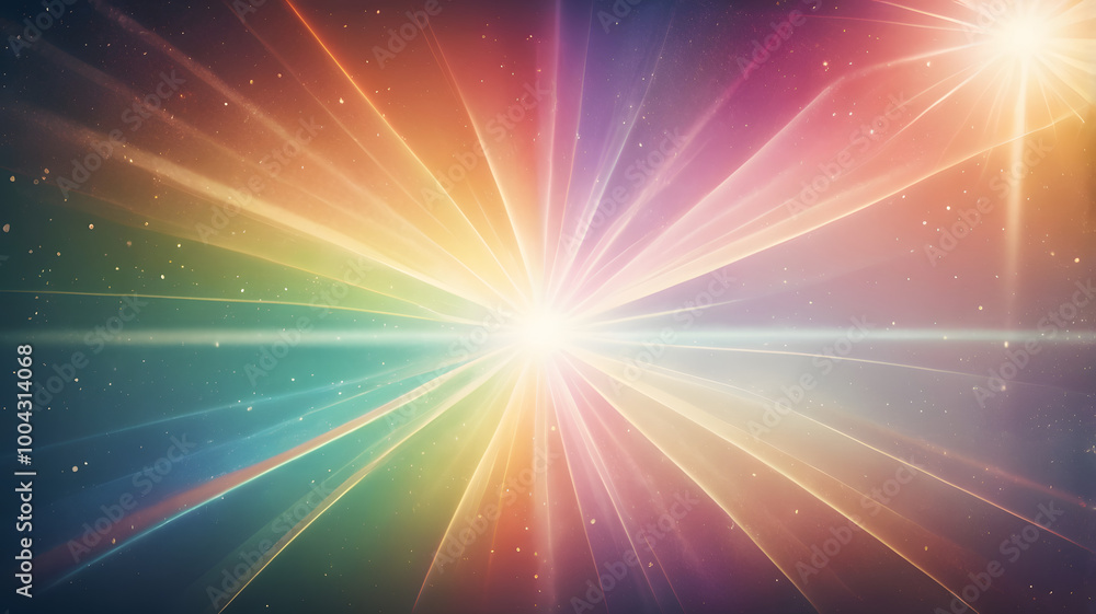 Poster cosmic burst of color: a vibrant abstract background with radiating beams of light, creating a sense