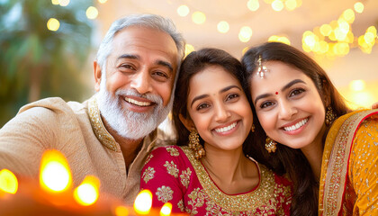 Obraz premium happy indian family celebrating diwali festival at home