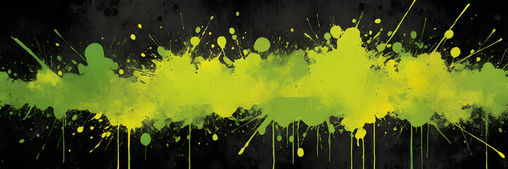 Lime Green and Black Paint Splatter Background 