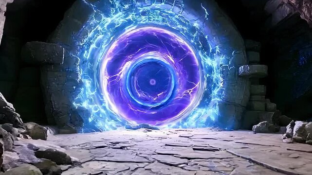 Glowing Energy Portal in Ancient Cave with Mysterious Aura

