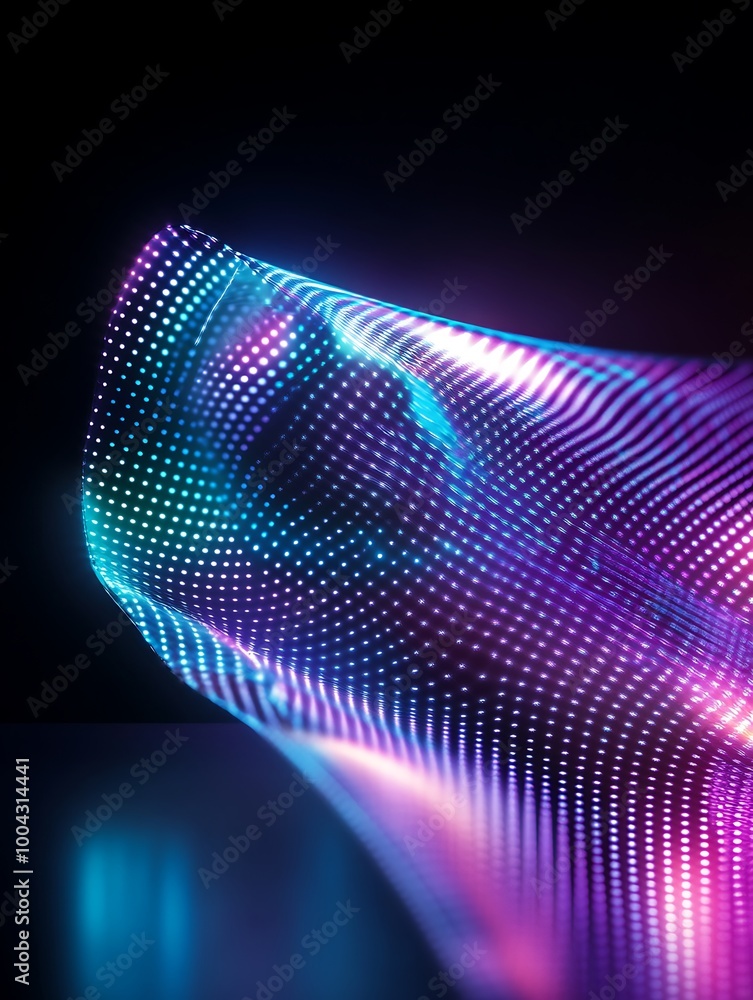Poster vibrant digital wave with luminous points, creating a stunning visual display against a dark backgro