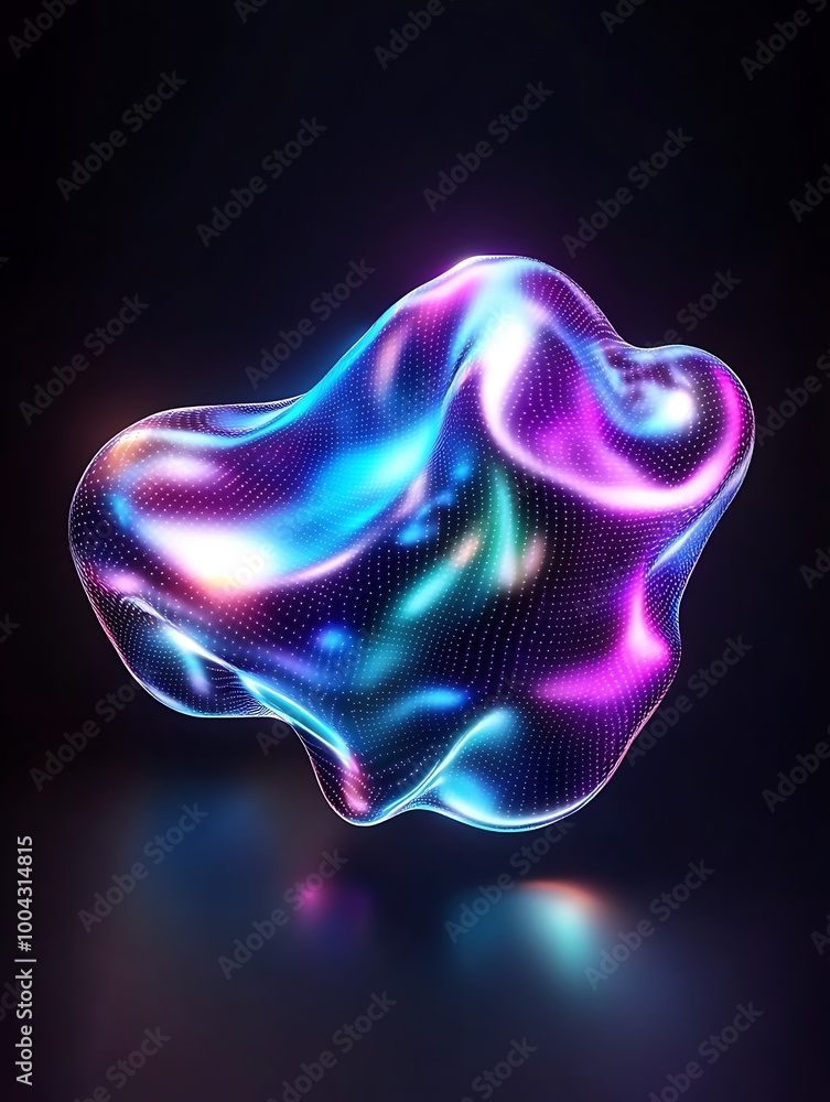 Poster vibrant, abstract 3d shape with glowing colors on a dark background, showcasing modern design elemen