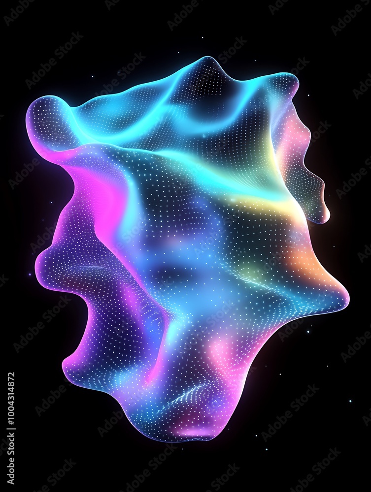 Aufkleber vibrant, colorful abstract shape with flowing patterns on a black background. a minimalist poster in