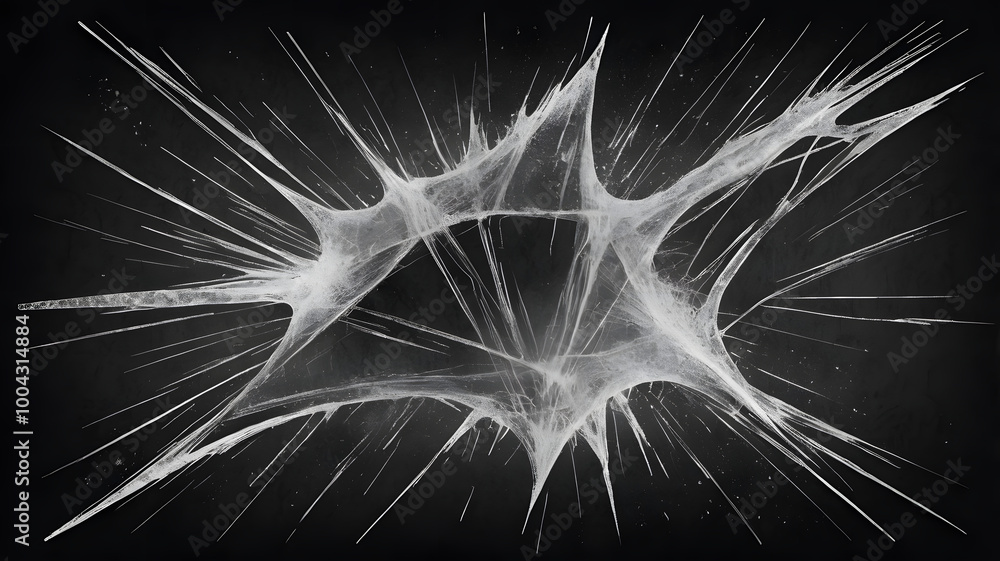 Poster abstract burst: a mesmerizing grayscale image of an exploding, web-like structure, radiating energy 