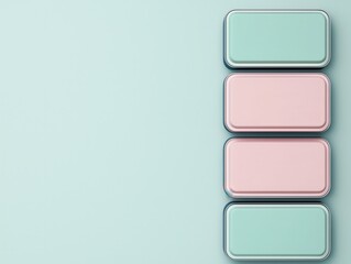 Four pink and blue boxes are stacked on top of each other